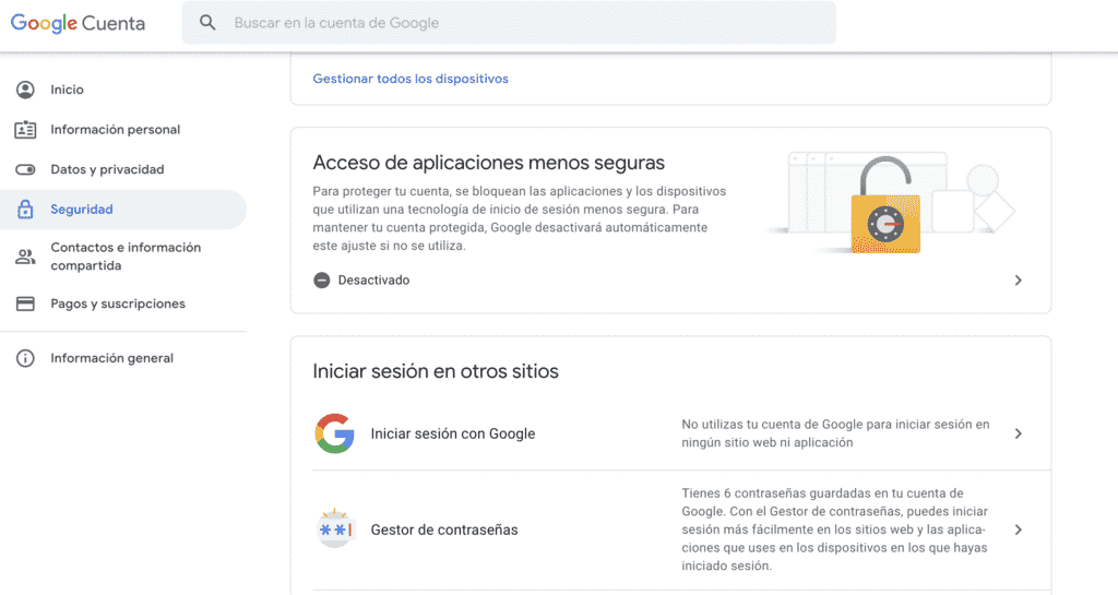 Verificacion en dos pasos desactivada